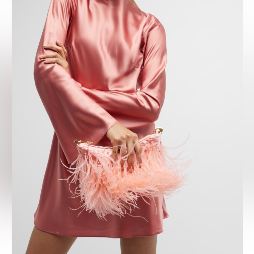 🌺🎉HP🎉🌺 NWT Cult Gaia Gia Ostrich Feather & Pearl Shoulder Bag Azalea 🌟Rare🌟 - Picture 11 of 16